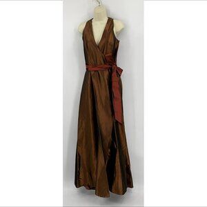 Lazaro Vintage maxi wrap gown taffeta shimmery copper dress formal sleeveless 12
